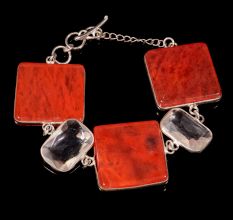 Agate & Glass stone bracelet, Brass silver plated bracelet for women